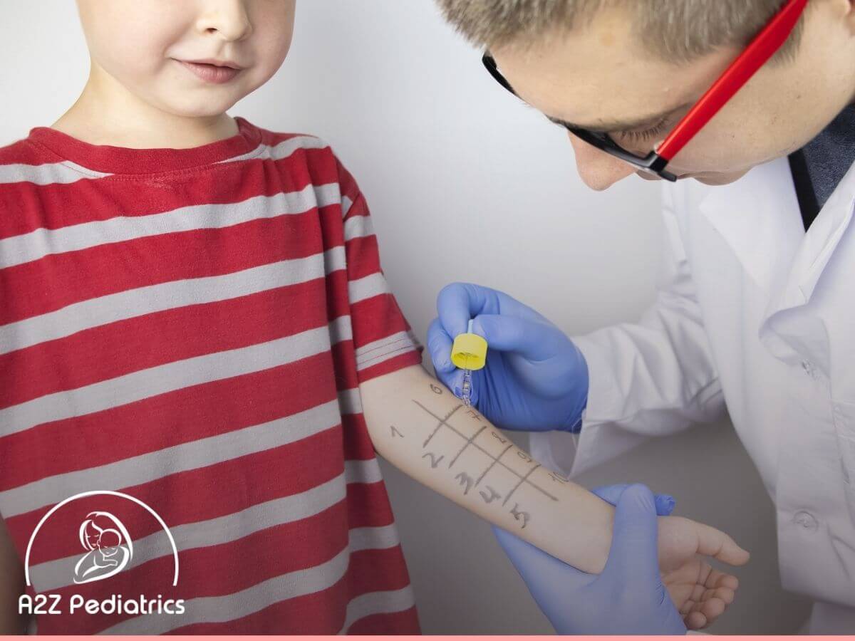 Pediatrician performing an allergy test on a child